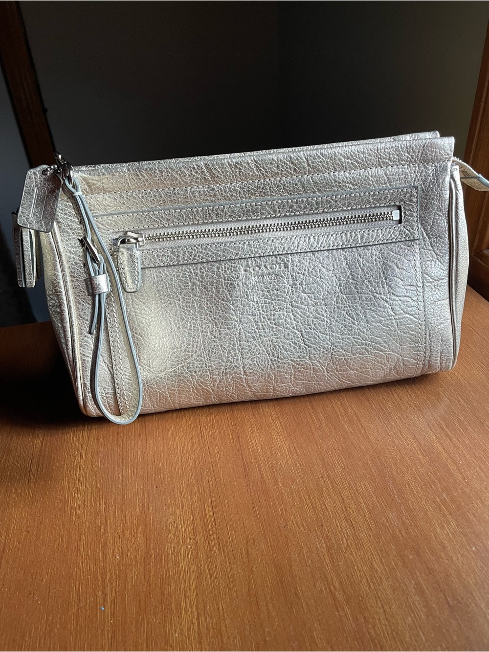 Coach Legacy Large Gold Metallic Leather Tassel Wristlet Purse